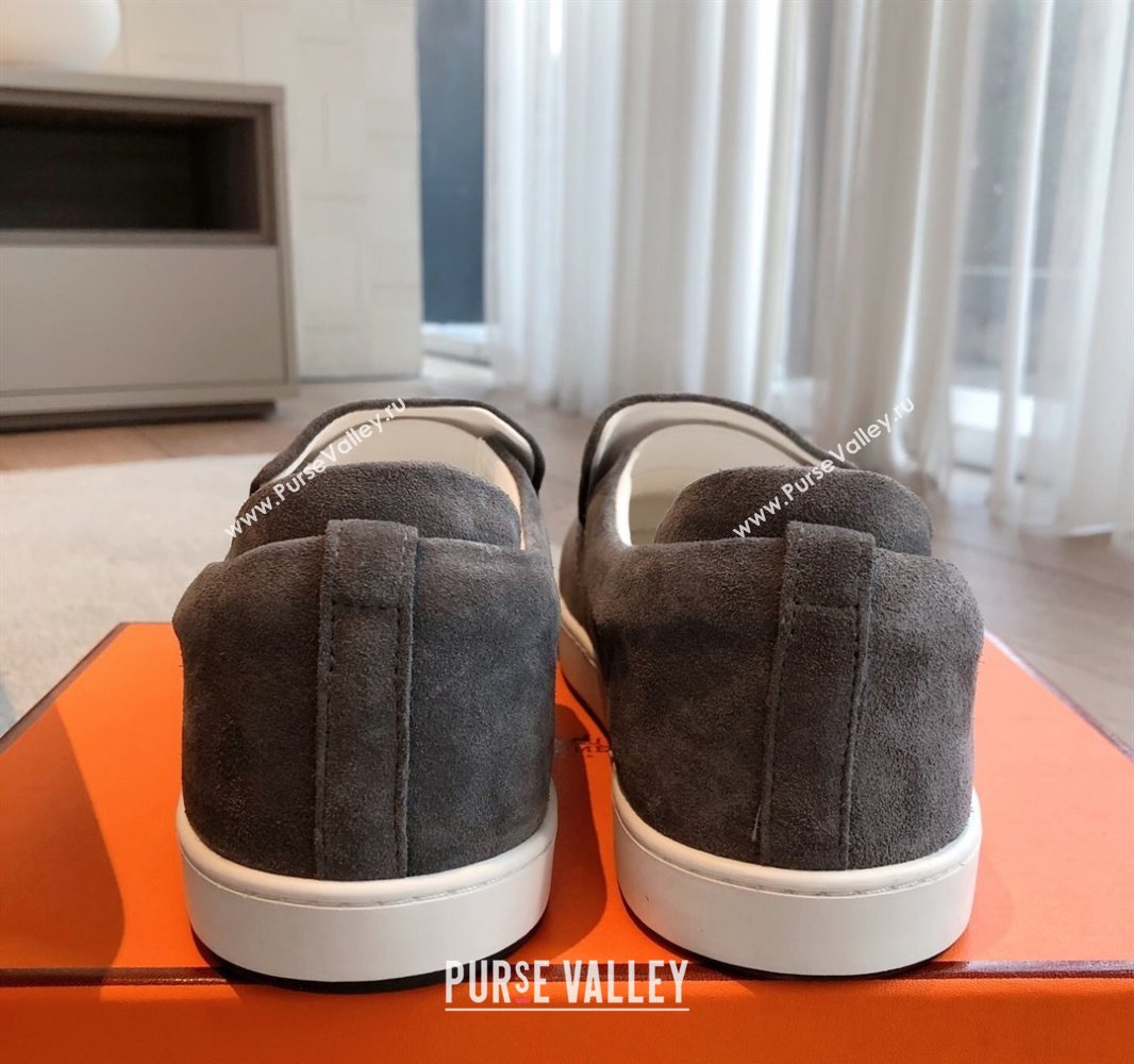 Hermes Kiddy Slip-on Sneakers in Suede Dark Grey 2025 0418 (XC-250418133)