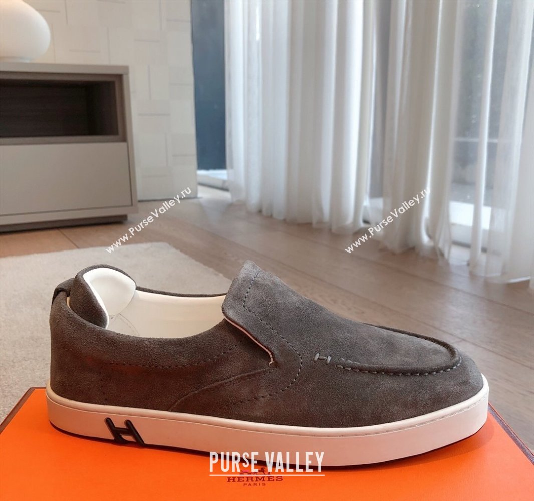 Hermes Kiddy Slip-on Sneakers in Suede Dark Grey 2025 0418 (XC-250418133)