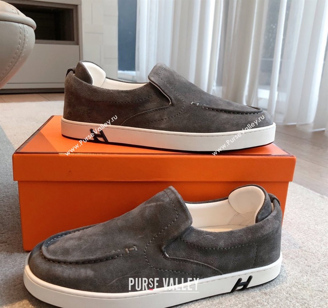 Hermes Kiddy Slip-on Sneakers in Suede Dark Grey 2025 0418 (XC-250418133)