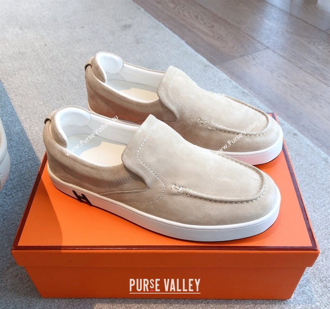Hermes Kiddy Slip-on Sneakers in Suede Light Beige 2025 0418 (XC-250418135)