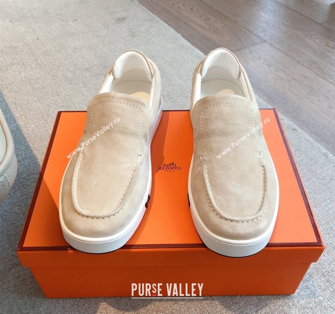 Hermes Kiddy Slip-on Sneakers in Suede Light Beige 2025 0418 (XC-250418135)