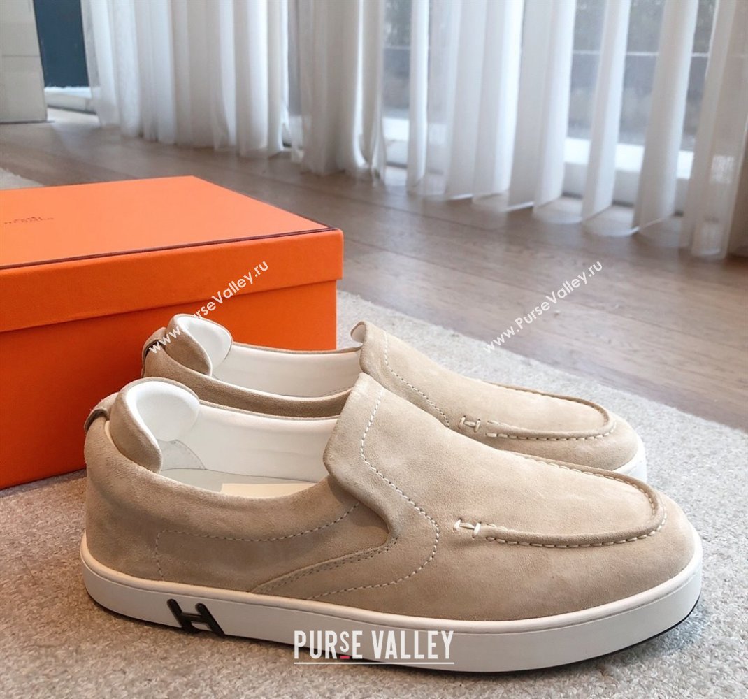 Hermes Kiddy Slip-on Sneakers in Suede Light Beige 2025 0418 (XC-250418135)