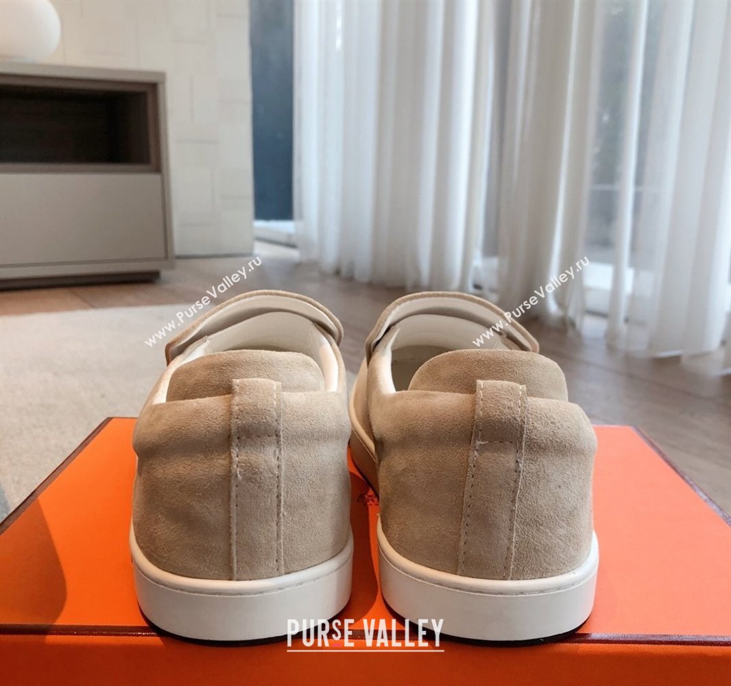 Hermes Kiddy Slip-on Sneakers in Suede Light Beige 2025 0418 (XC-250418135)