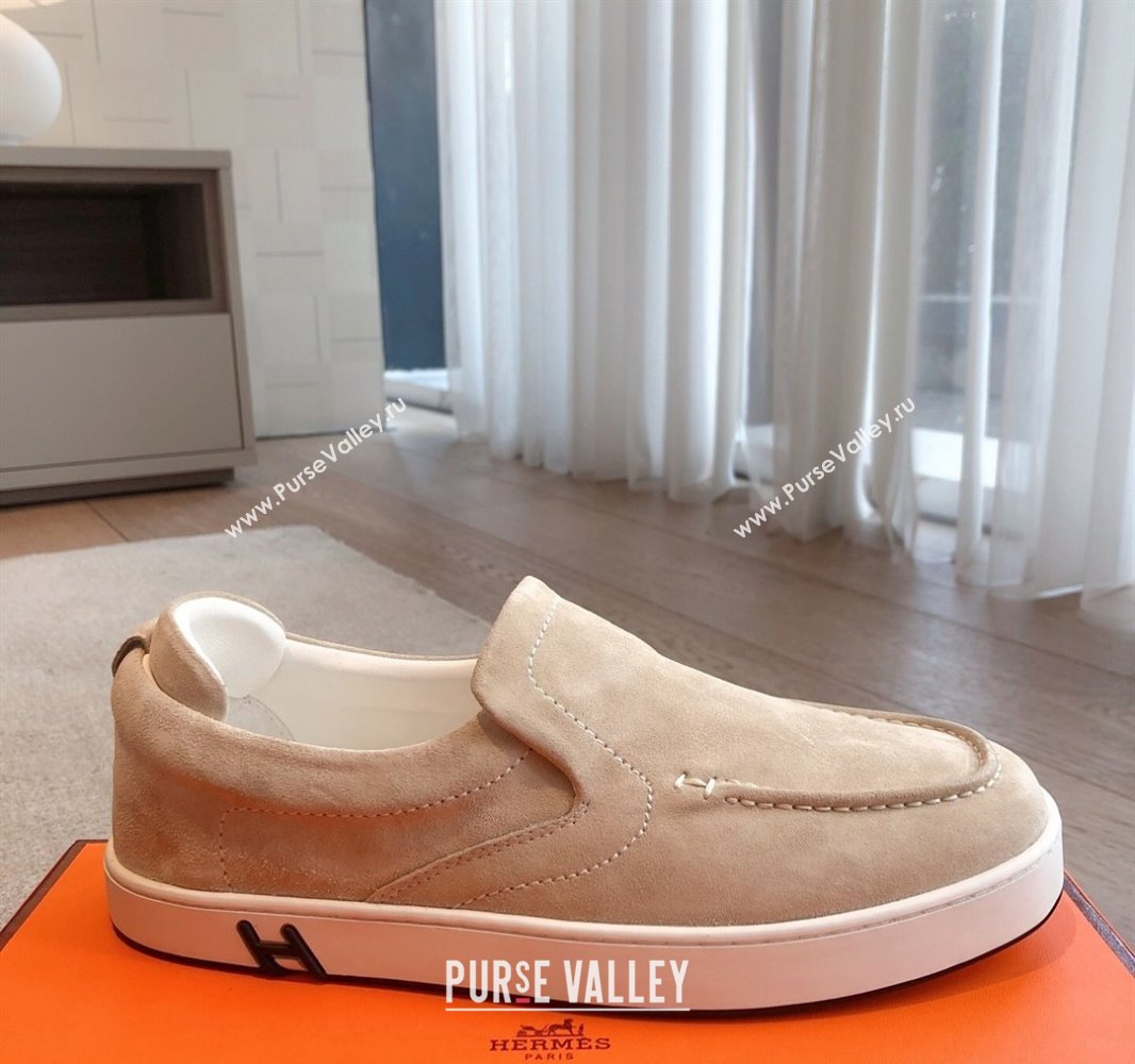 Hermes Kiddy Slip-on Sneakers in Suede Light Beige 2025 0418 (XC-250418135)