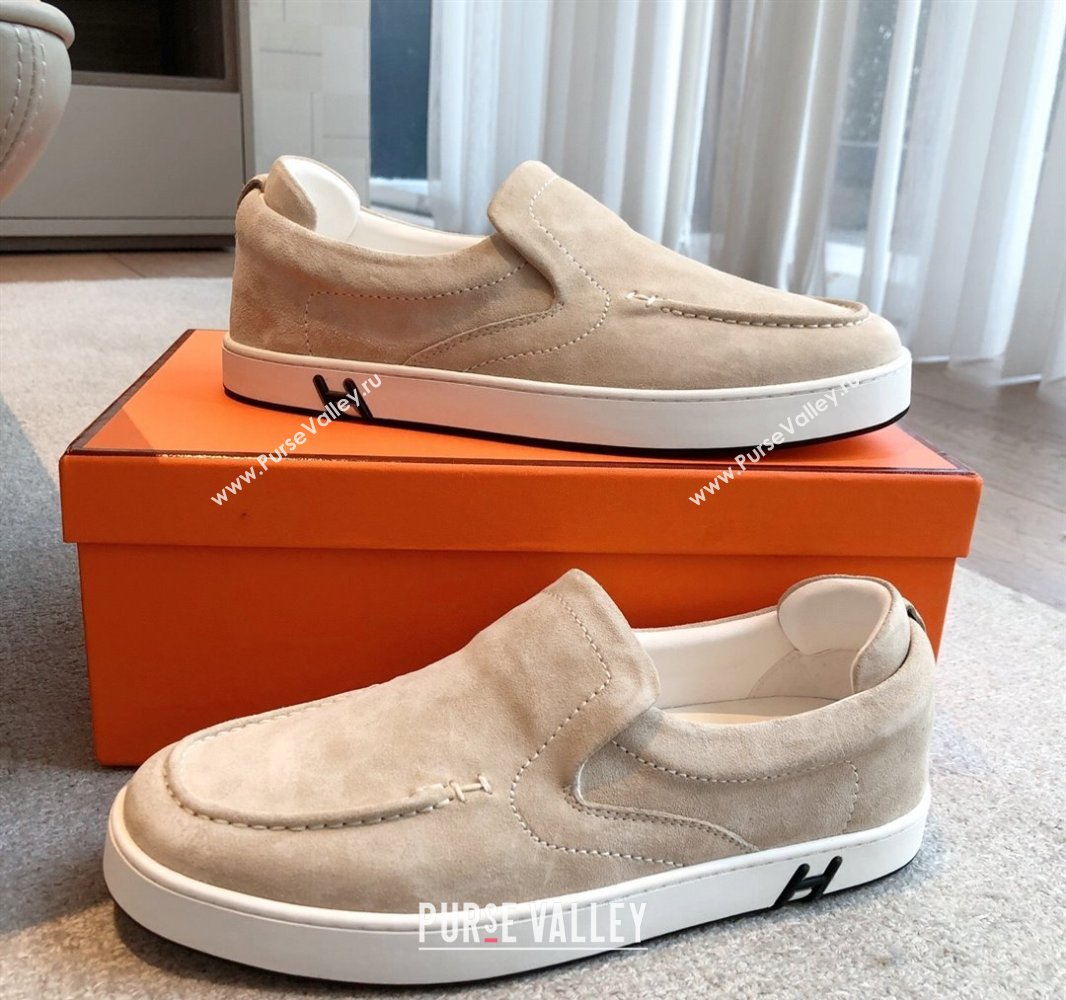 Hermes Kiddy Slip-on Sneakers in Suede Light Beige 2025 0418 (XC-250418135)