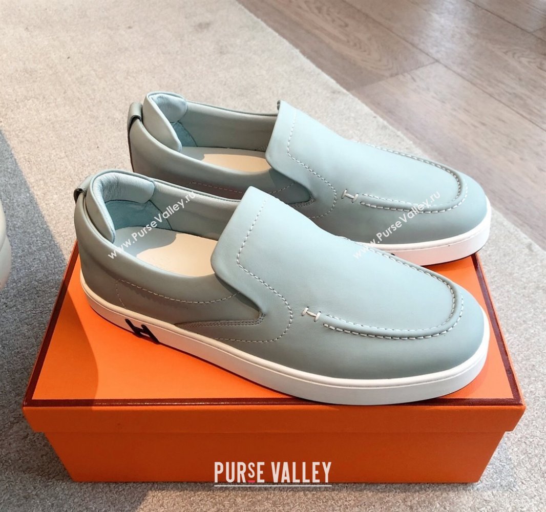 Hermes Kiddy Slip-on Sneakers in Calfskin Leather Dusty Green 2025 0418 (XC-250418136)