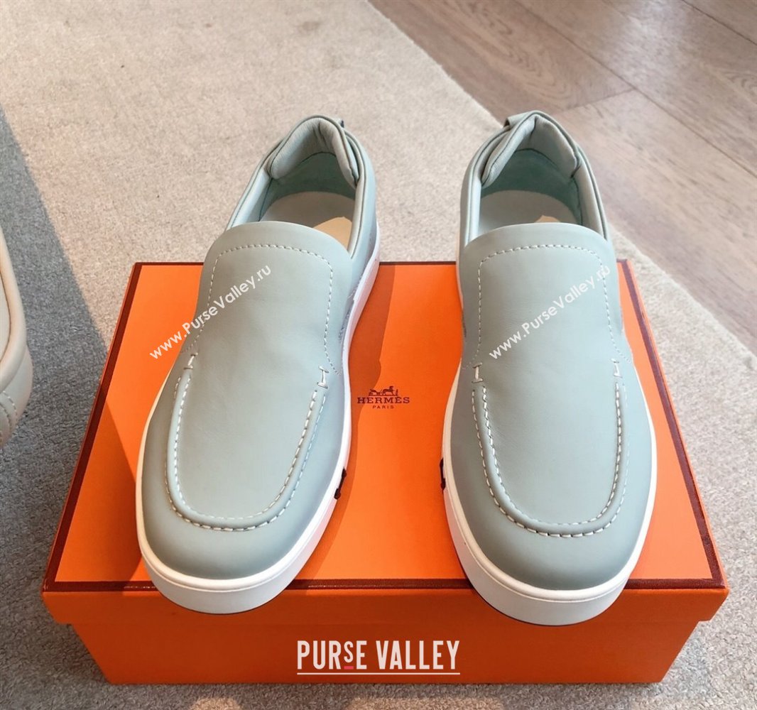 Hermes Kiddy Slip-on Sneakers in Calfskin Leather Dusty Green 2025 0418 (XC-250418136)