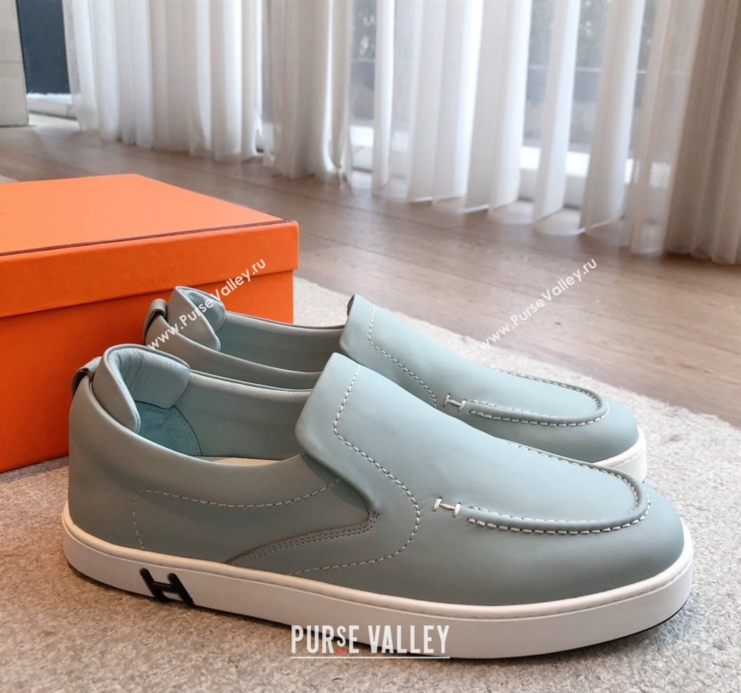 Hermes Kiddy Slip-on Sneakers in Calfskin Leather Dusty Green 2025 0418 (XC-250418136)