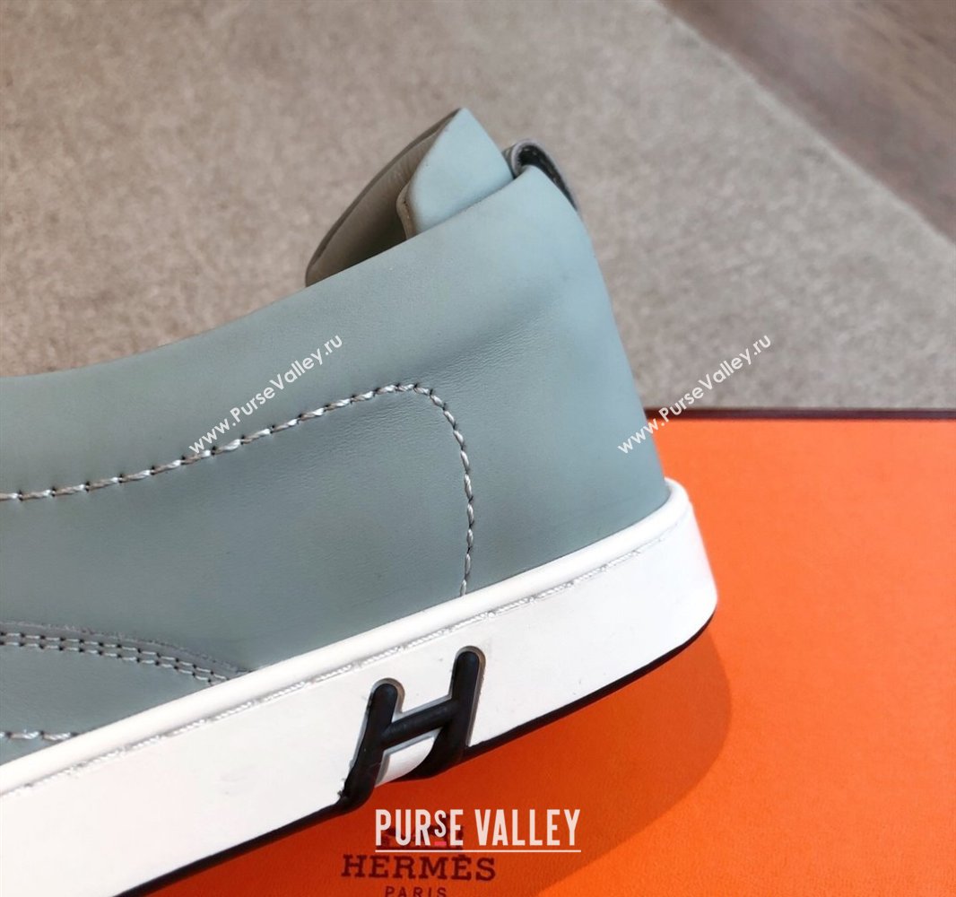 Hermes Kiddy Slip-on Sneakers in Calfskin Leather Dusty Green 2025 0418 (XC-250418136)