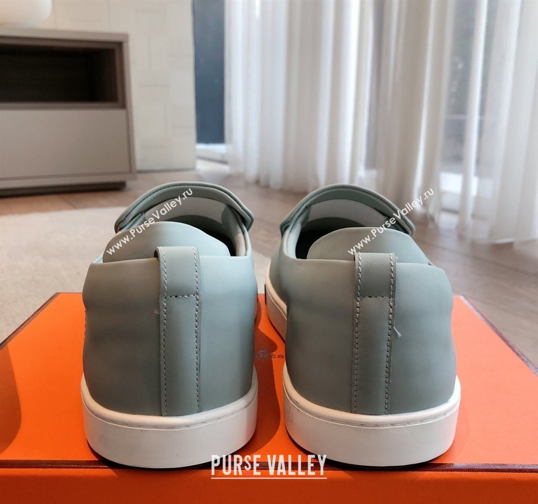 Hermes Kiddy Slip-on Sneakers in Calfskin Leather Dusty Green 2025 0418 (XC-250418136)