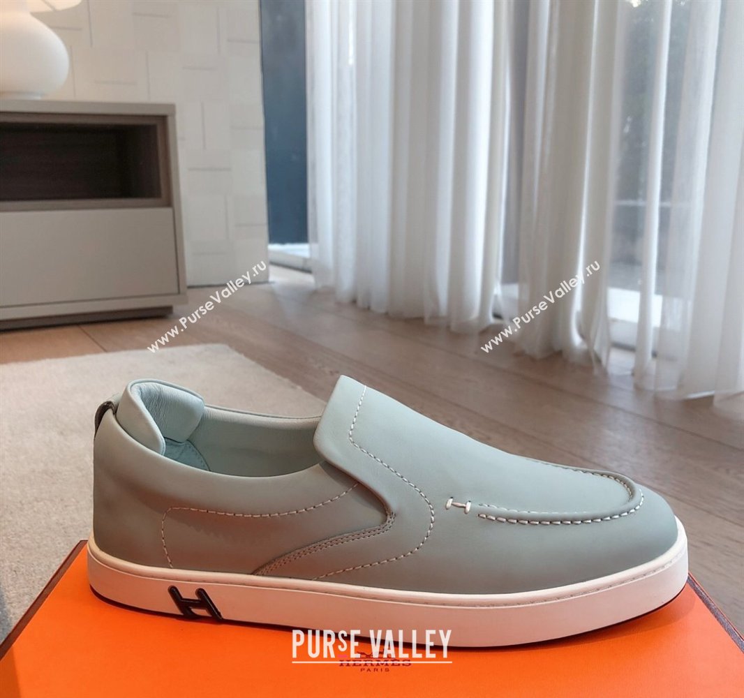 Hermes Kiddy Slip-on Sneakers in Calfskin Leather Dusty Green 2025 0418 (XC-250418136)