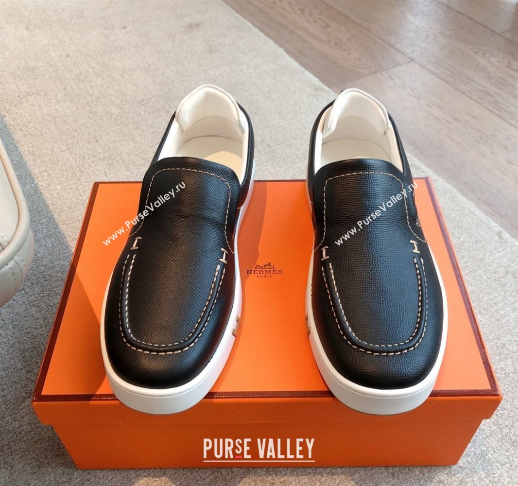 Hermes Kiddy Slip-on Sneakers in Grained Calfskin Black 2025 0418 (XC-250418137)