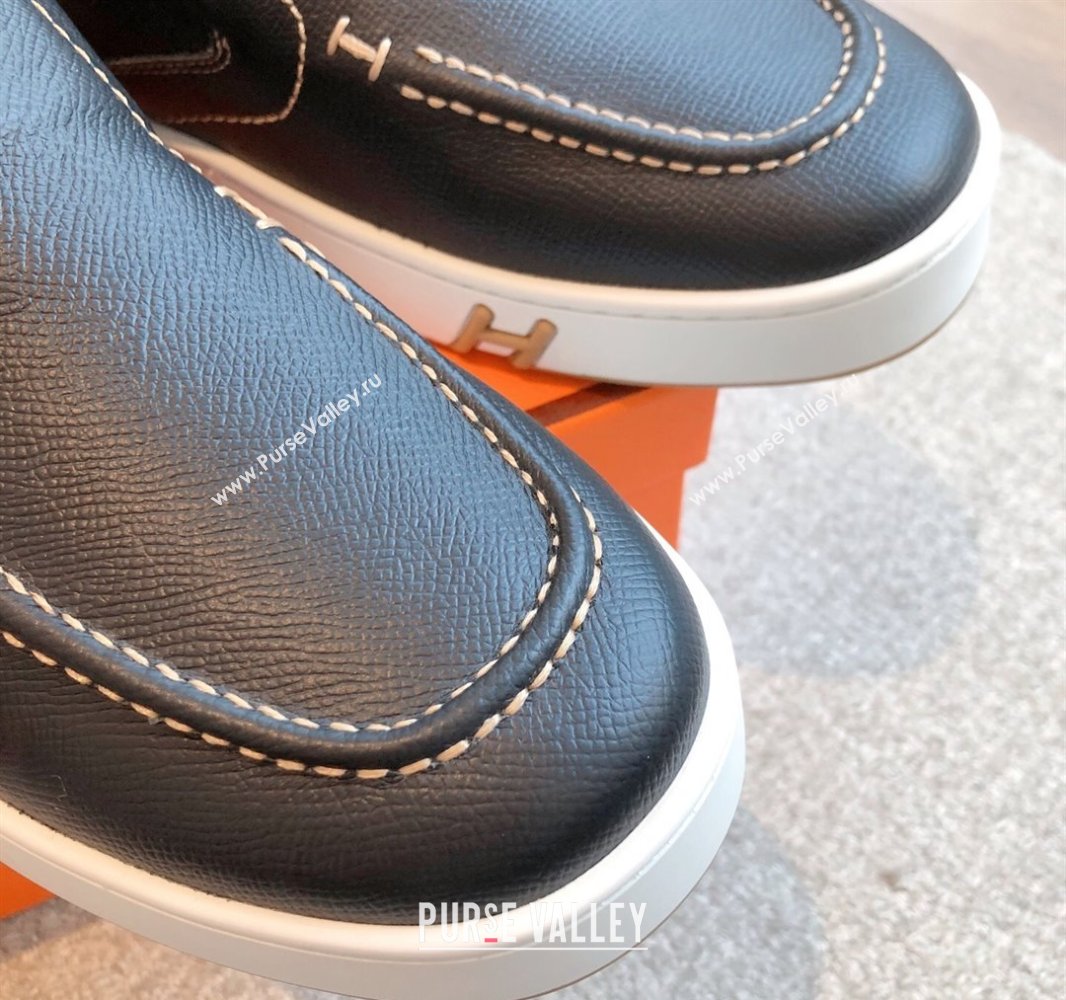 Hermes Kiddy Slip-on Sneakers in Grained Calfskin Black 2025 0418 (XC-250418137)
