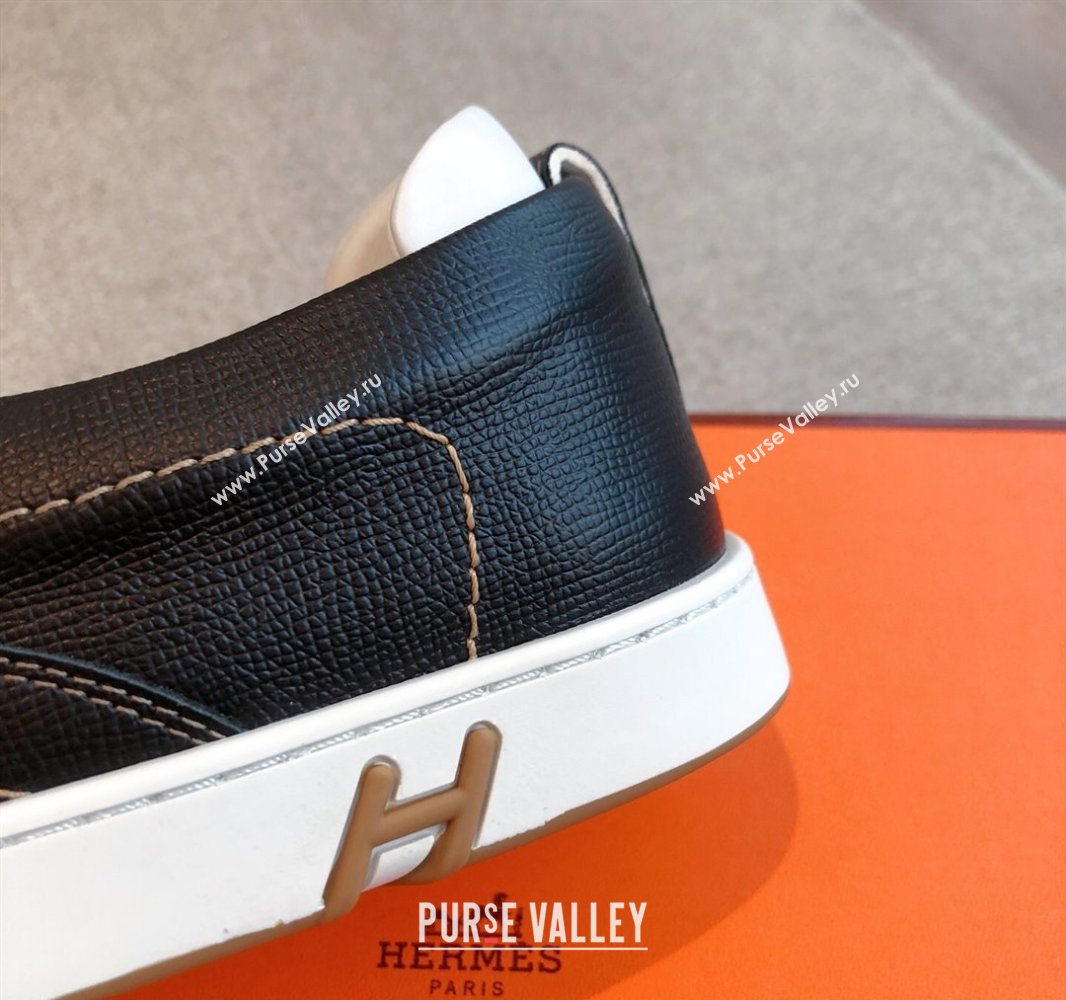 Hermes Kiddy Slip-on Sneakers in Grained Calfskin Black 2025 0418 (XC-250418137)