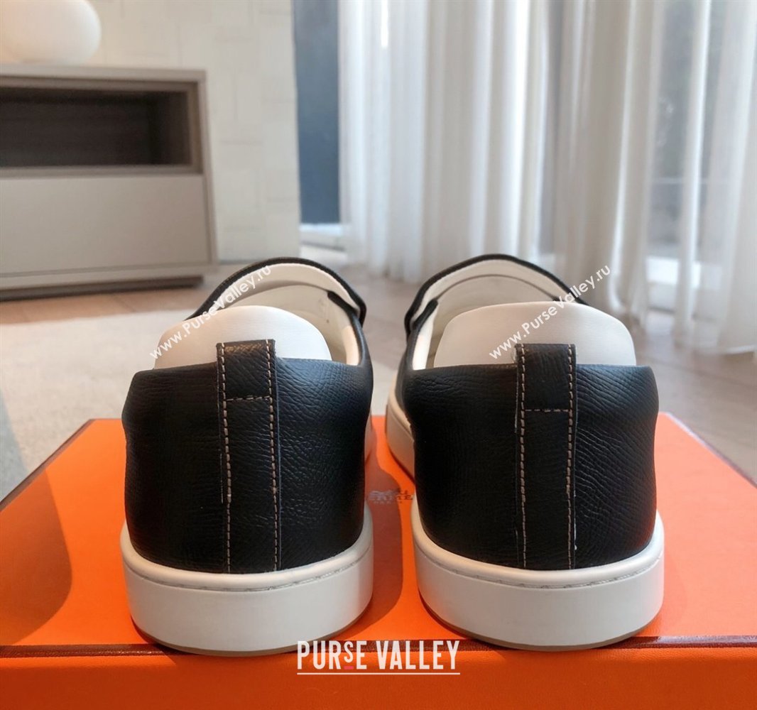 Hermes Kiddy Slip-on Sneakers in Grained Calfskin Black 2025 0418 (XC-250418137)