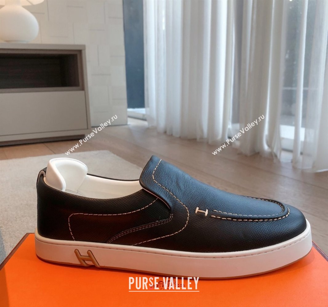 Hermes Kiddy Slip-on Sneakers in Grained Calfskin Black 2025 0418 (XC-250418137)