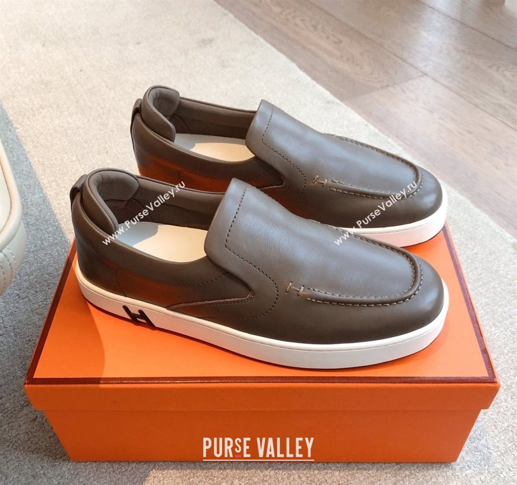 Hermes Kiddy Slip-on Sneakers in Calfskin Leather Elephant Grey 2025 0418 (XC-250418138)