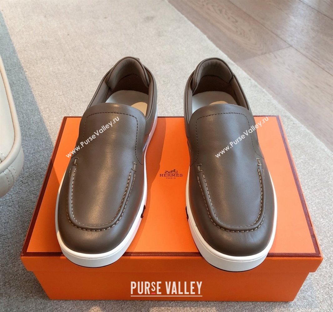 Hermes Kiddy Slip-on Sneakers in Calfskin Leather Elephant Grey 2025 0418 (XC-250418138)