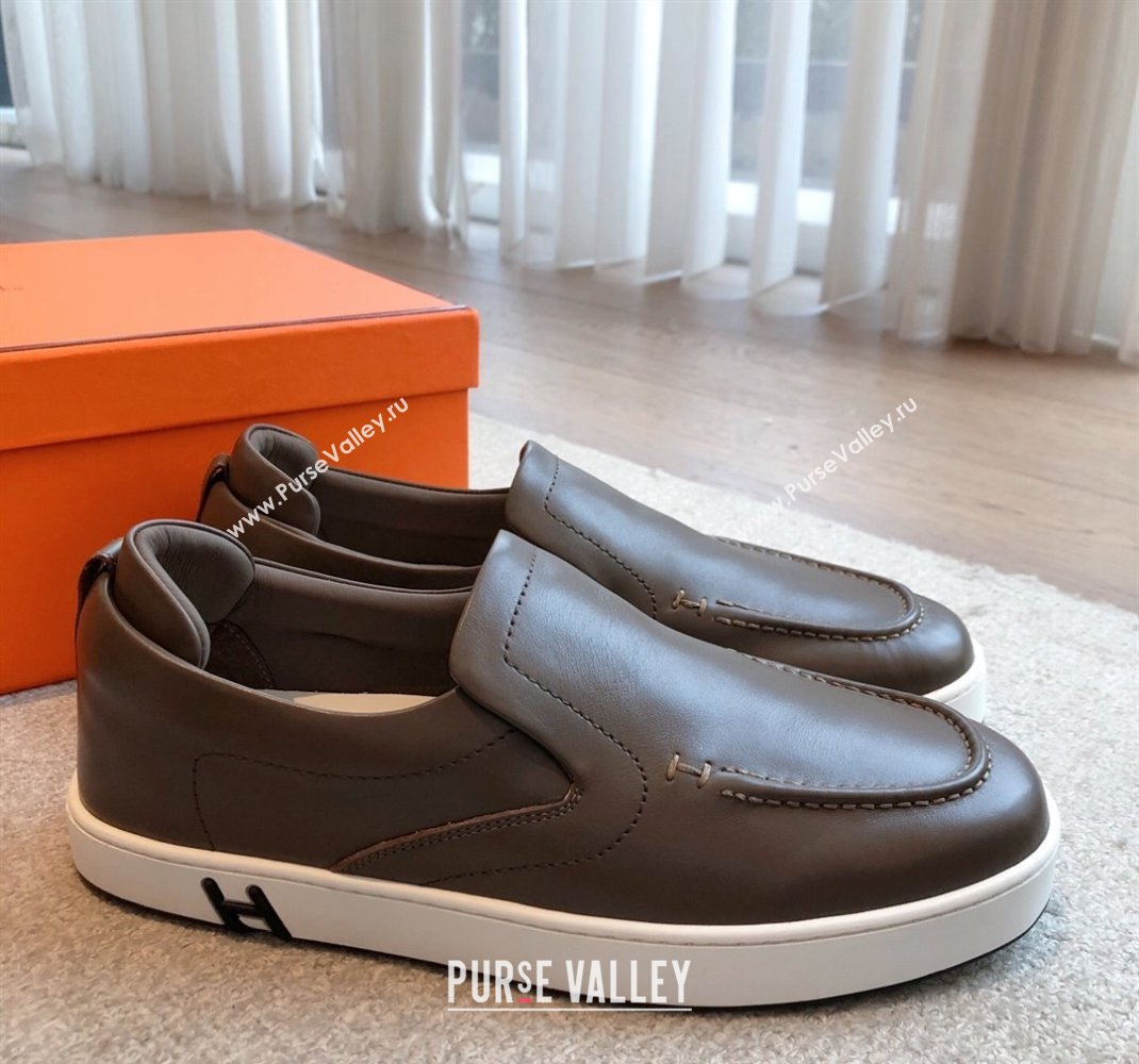 Hermes Kiddy Slip-on Sneakers in Calfskin Leather Elephant Grey 2025 0418 (XC-250418138)