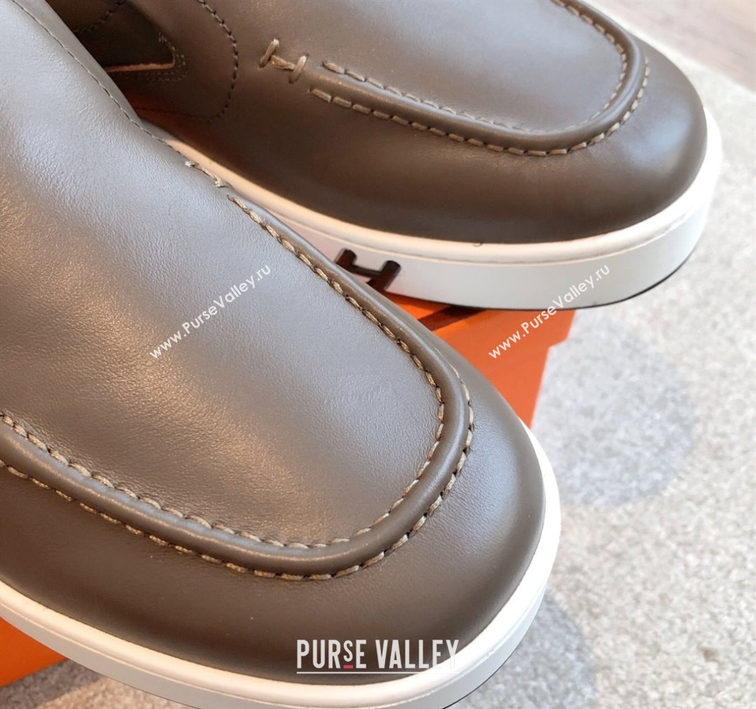 Hermes Kiddy Slip-on Sneakers in Calfskin Leather Elephant Grey 2025 0418 (XC-250418138)