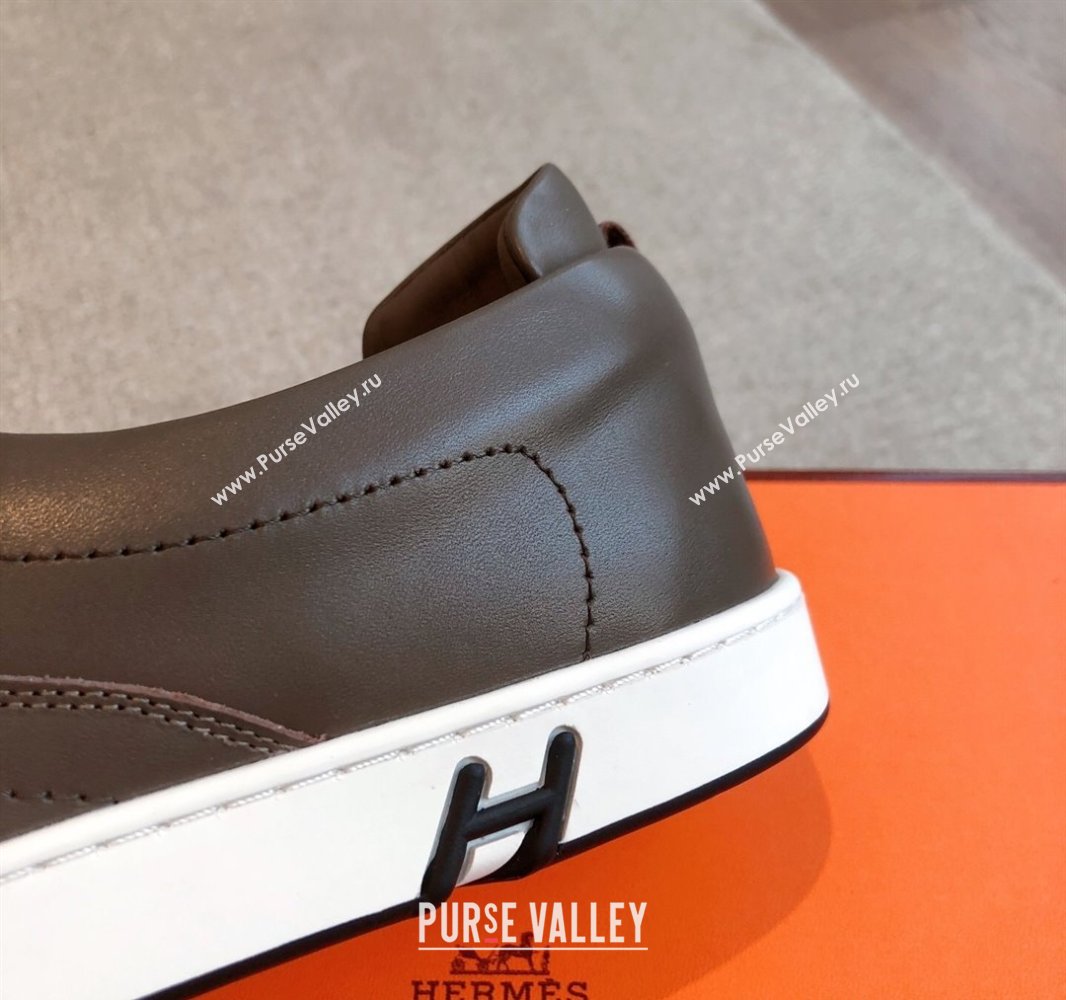 Hermes Kiddy Slip-on Sneakers in Calfskin Leather Elephant Grey 2025 0418 (XC-250418138)