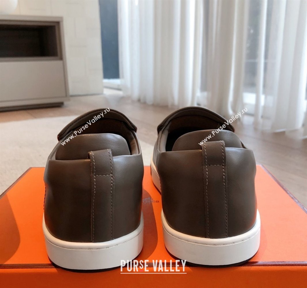 Hermes Kiddy Slip-on Sneakers in Calfskin Leather Elephant Grey 2025 0418 (XC-250418138)