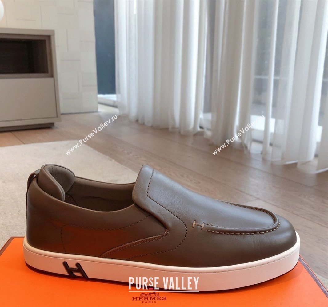 Hermes Kiddy Slip-on Sneakers in Calfskin Leather Elephant Grey 2025 0418 (XC-250418138)
