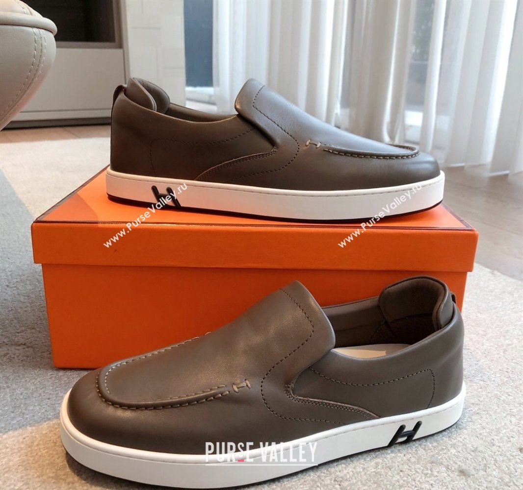 Hermes Kiddy Slip-on Sneakers in Calfskin Leather Elephant Grey 2025 0418 (XC-250418138)