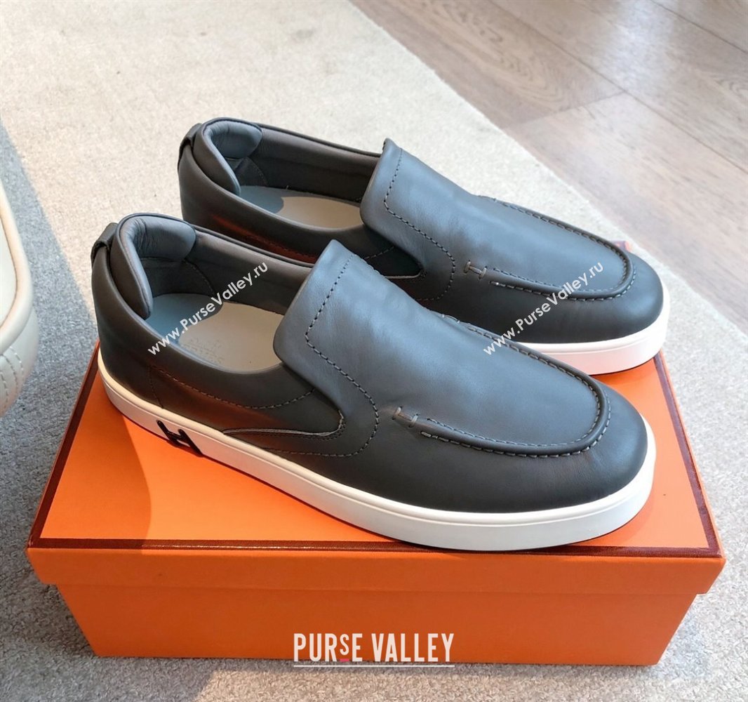 Hermes Kiddy Slip-on Sneakers in Calfskin Leather Dark Grey 2025 0418 (XC-250418140)