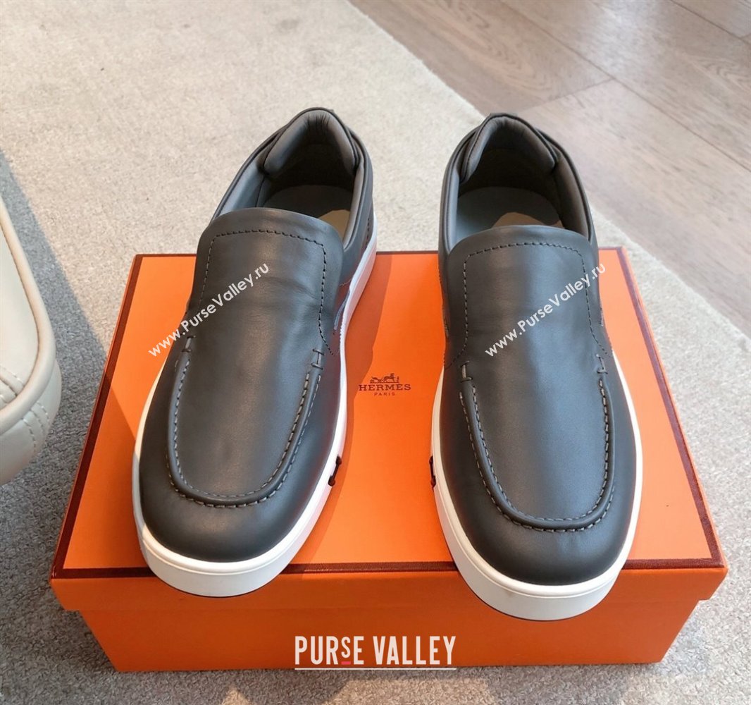 Hermes Kiddy Slip-on Sneakers in Calfskin Leather Dark Grey 2025 0418 (XC-250418140)