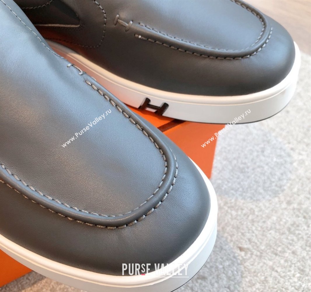 Hermes Kiddy Slip-on Sneakers in Calfskin Leather Dark Grey 2025 0418 (XC-250418140)