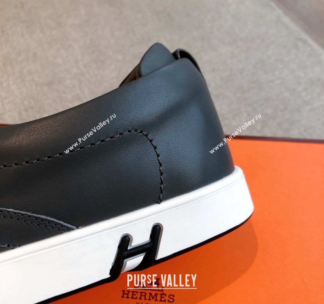 Hermes Kiddy Slip-on Sneakers in Calfskin Leather Dark Grey 2025 0418 (XC-250418140)