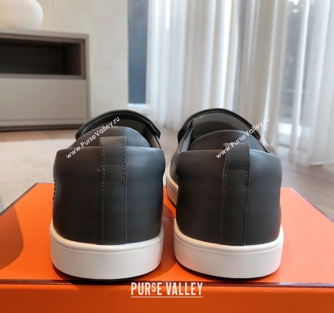 Hermes Kiddy Slip-on Sneakers in Calfskin Leather Dark Grey 2025 0418 (XC-250418140)