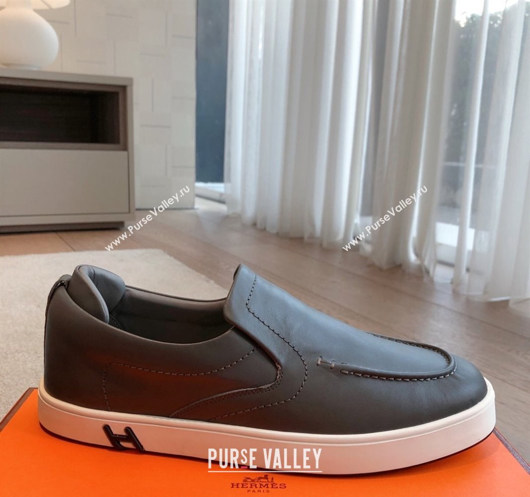 Hermes Kiddy Slip-on Sneakers in Calfskin Leather Dark Grey 2025 0418 (XC-250418140)
