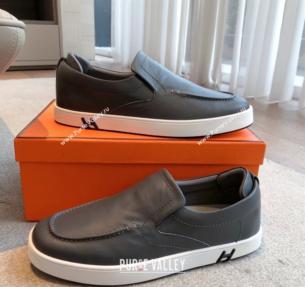 Hermes Kiddy Slip-on Sneakers in Calfskin Leather Dark Grey 2025 0418 (XC-250418140)