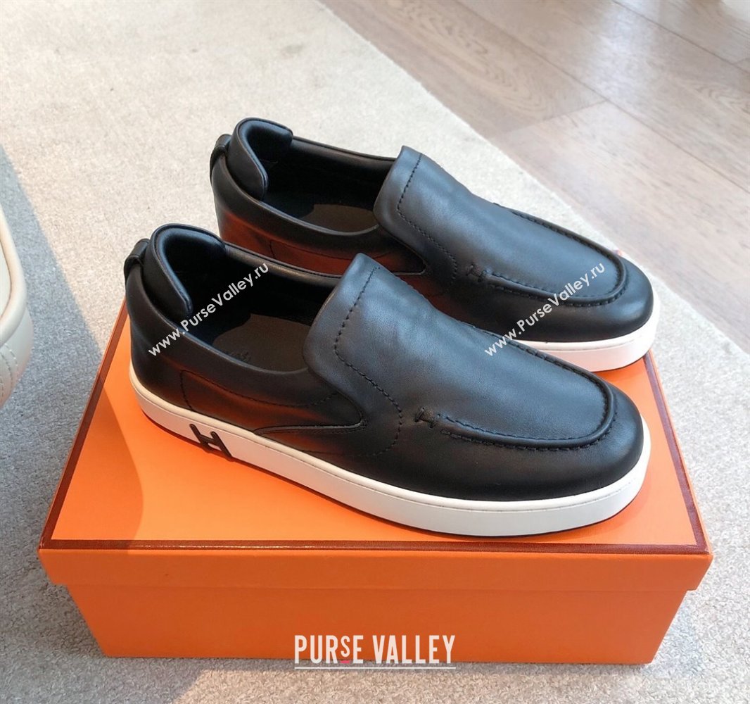 Hermes Kiddy Slip-on Sneakers in Calfskin Leather Black 2025 0418 (XC-250418142)