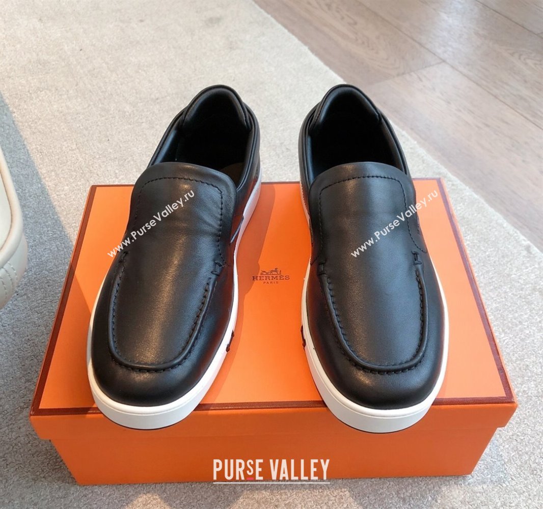 Hermes Kiddy Slip-on Sneakers in Calfskin Leather Black 2025 0418 (XC-250418142)