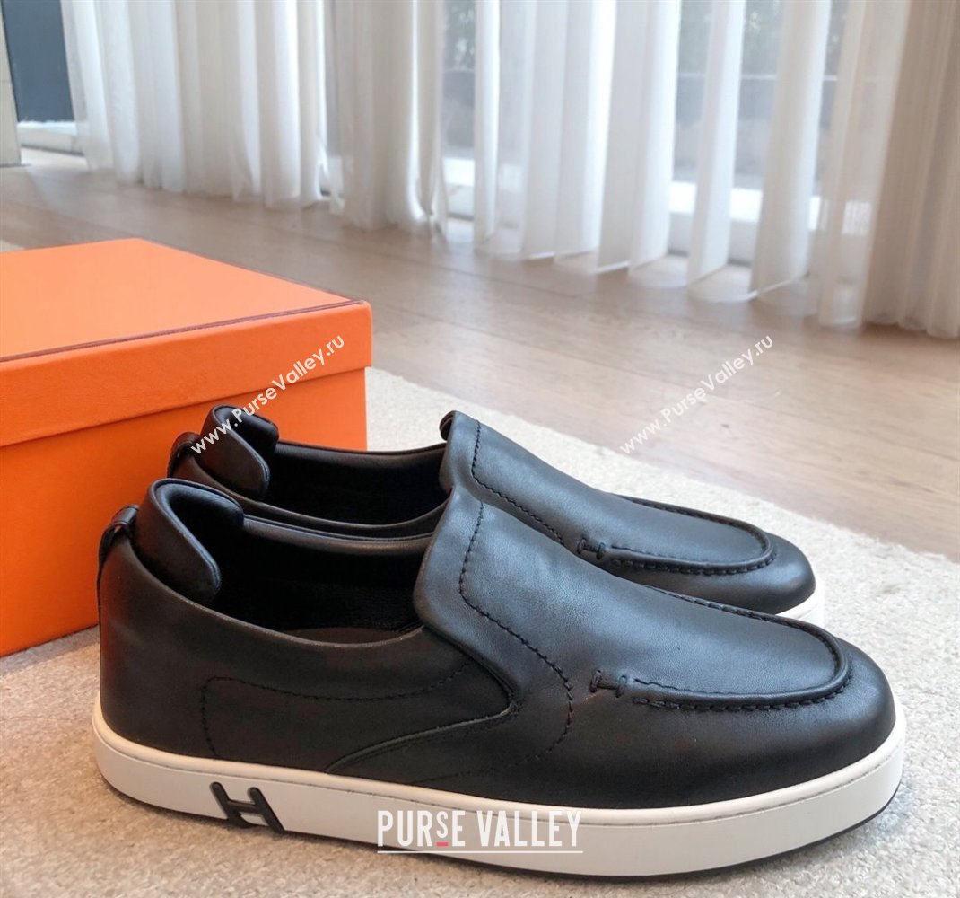 Hermes Kiddy Slip-on Sneakers in Calfskin Leather Black 2025 0418 (XC-250418142)