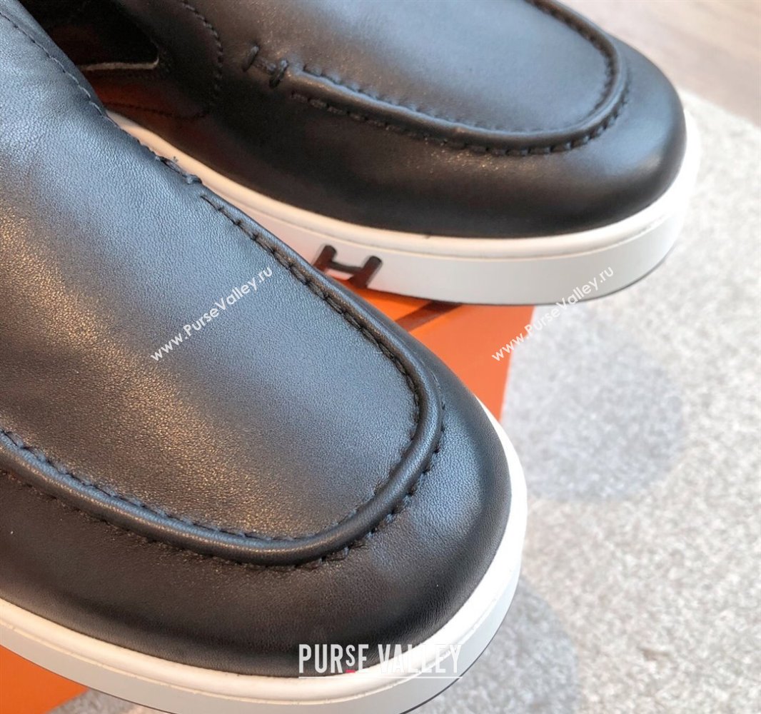 Hermes Kiddy Slip-on Sneakers in Calfskin Leather Black 2025 0418 (XC-250418142)
