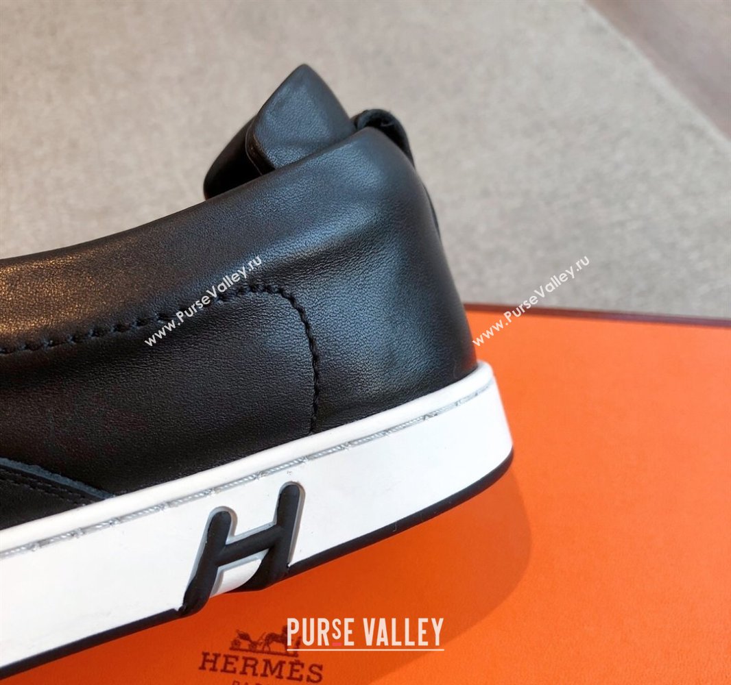 Hermes Kiddy Slip-on Sneakers in Calfskin Leather Black 2025 0418 (XC-250418142)