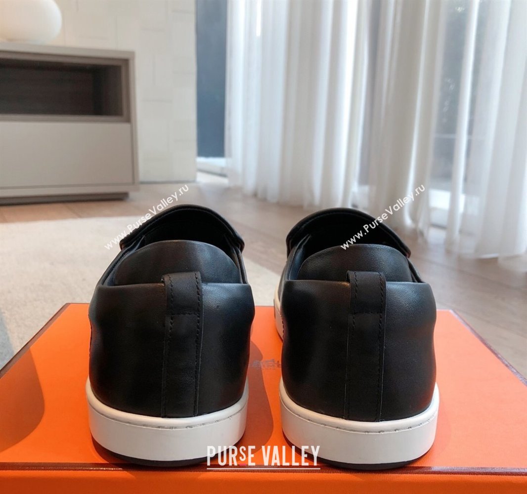 Hermes Kiddy Slip-on Sneakers in Calfskin Leather Black 2025 0418 (XC-250418142)