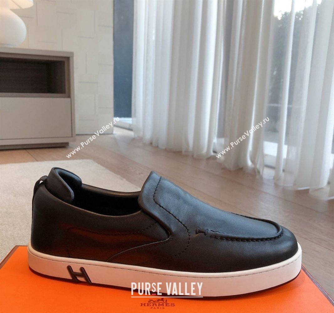 Hermes Kiddy Slip-on Sneakers in Calfskin Leather Black 2025 0418 (XC-250418142)