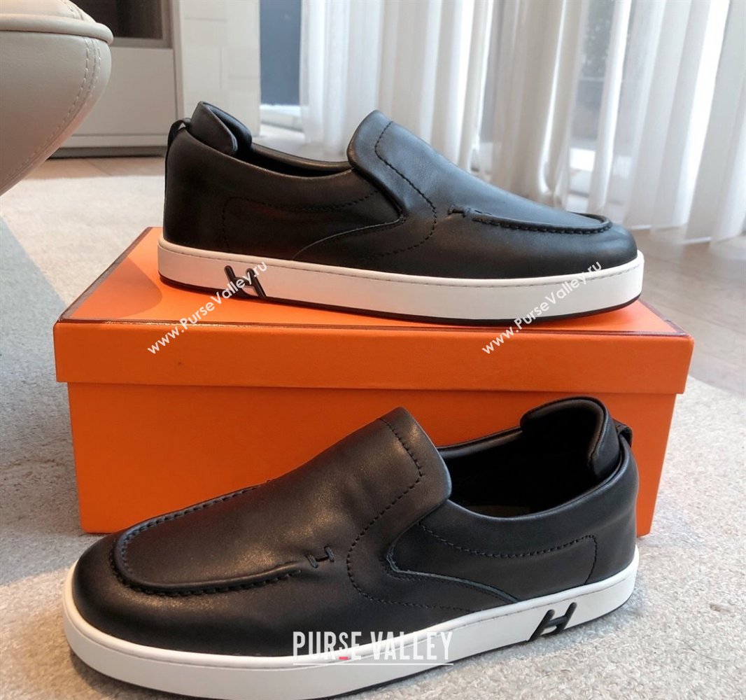 Hermes Kiddy Slip-on Sneakers in Calfskin Leather Black 2025 0418 (XC-250418142)