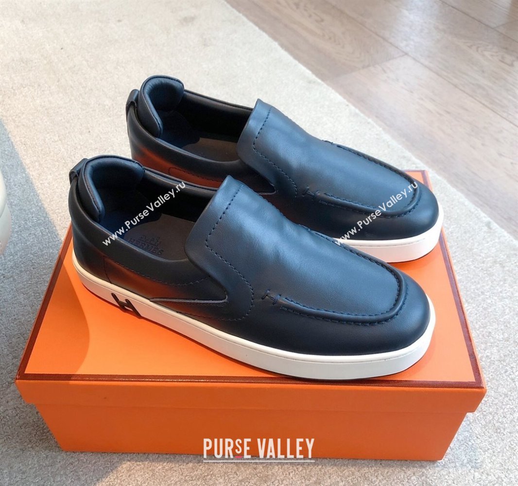 Hermes Kiddy Slip-on Sneakers in Calfskin Leather Dark Blue 2025 0418 (XC-250418144)