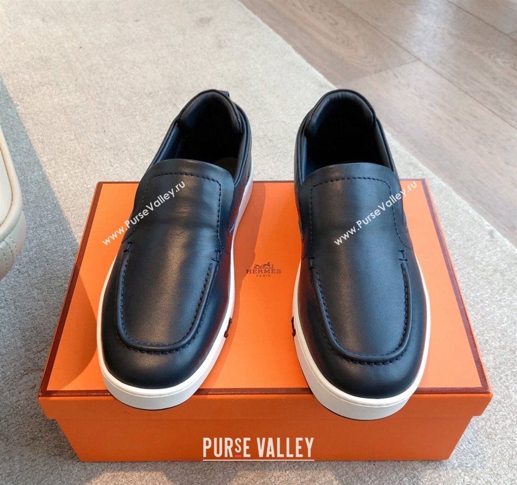 Hermes Kiddy Slip-on Sneakers in Calfskin Leather Dark Blue 2025 0418 (XC-250418144)