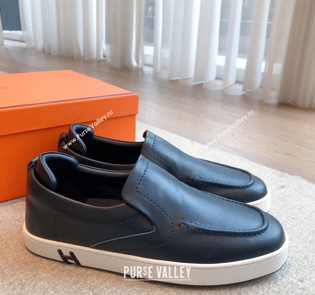 Hermes Kiddy Slip-on Sneakers in Calfskin Leather Dark Blue 2025 0418 (XC-250418144)