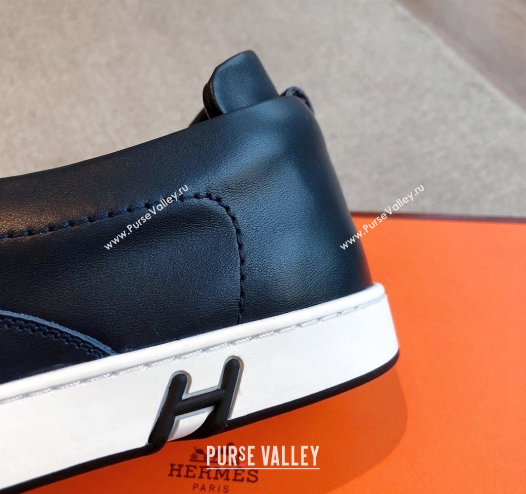 Hermes Kiddy Slip-on Sneakers in Calfskin Leather Dark Blue 2025 0418 (XC-250418144)