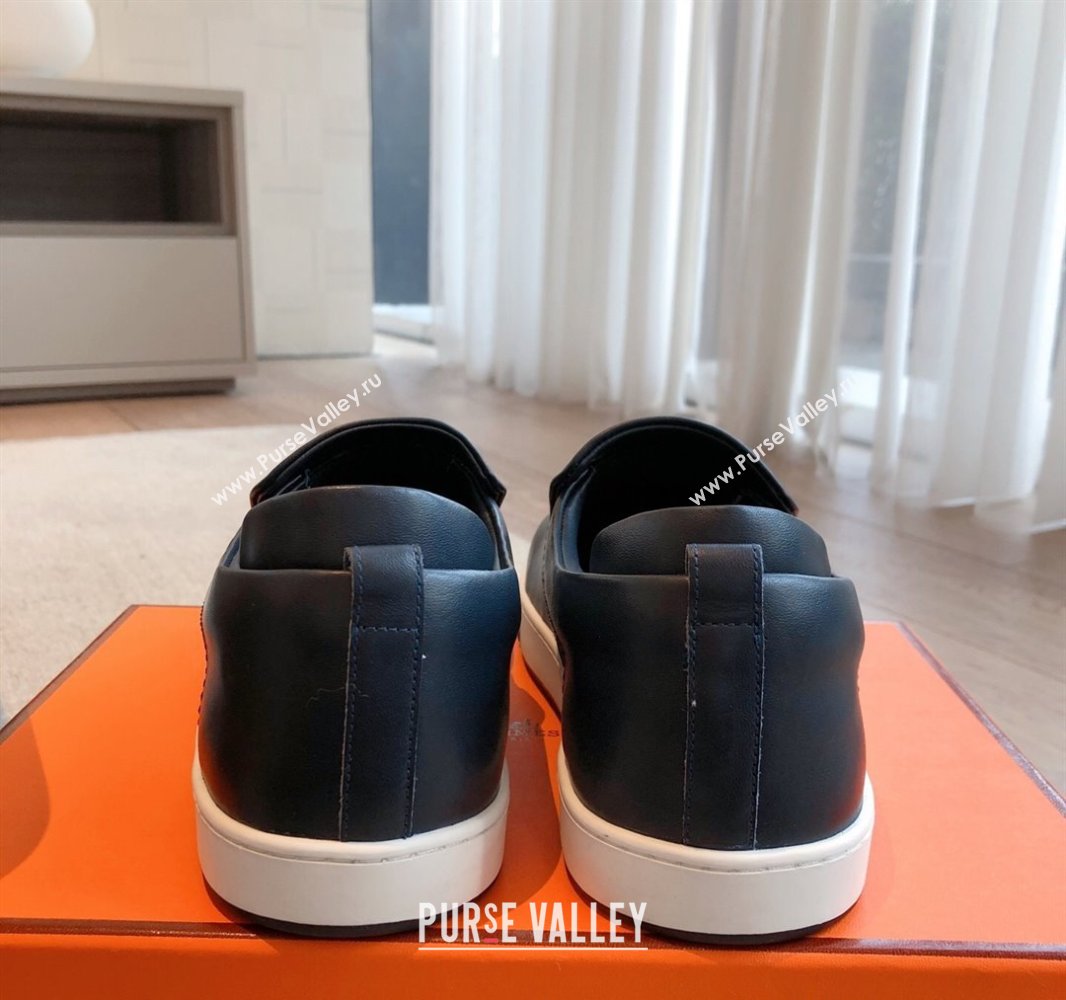 Hermes Kiddy Slip-on Sneakers in Calfskin Leather Dark Blue 2025 0418 (XC-250418144)