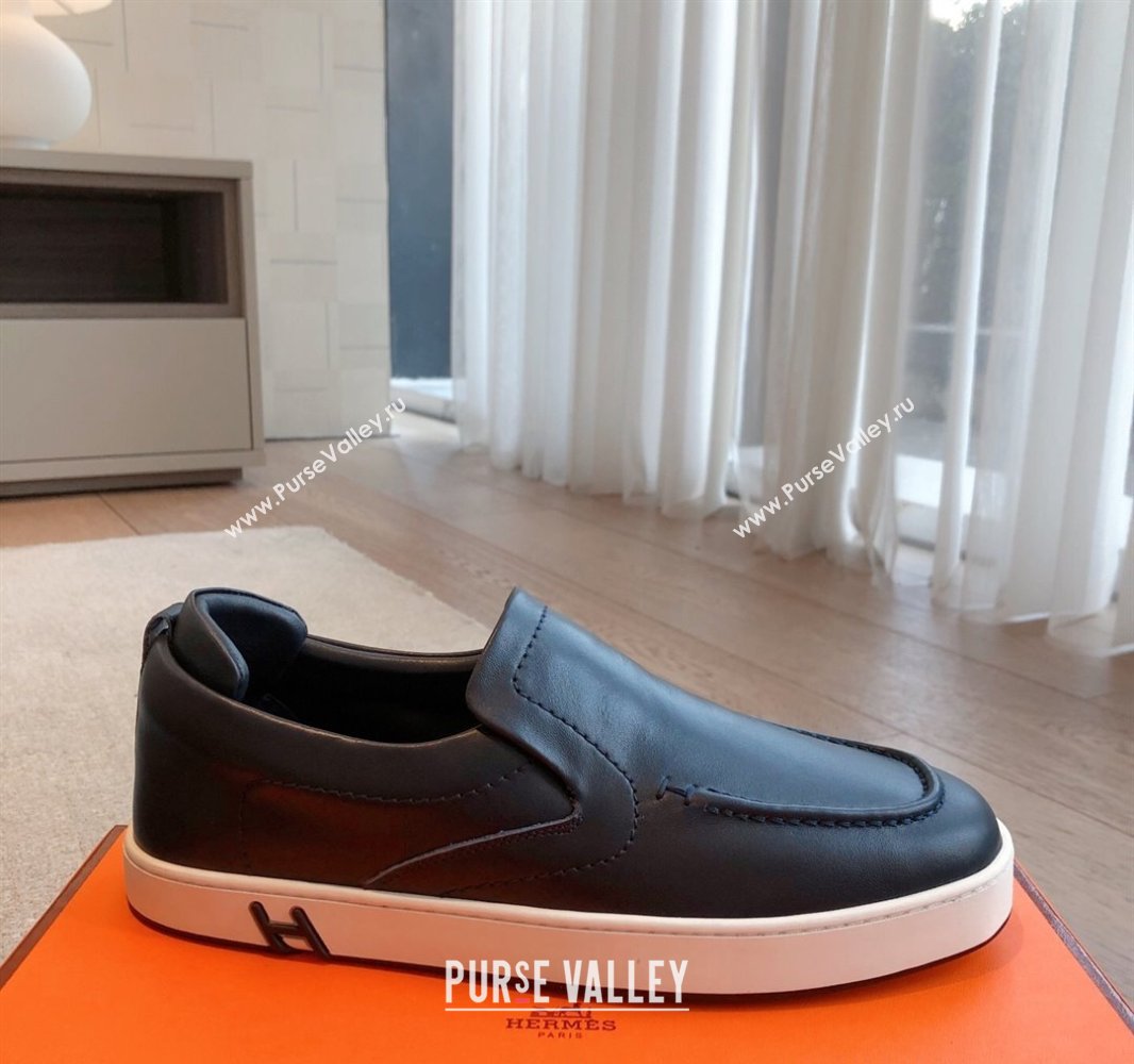 Hermes Kiddy Slip-on Sneakers in Calfskin Leather Dark Blue 2025 0418 (XC-250418144)