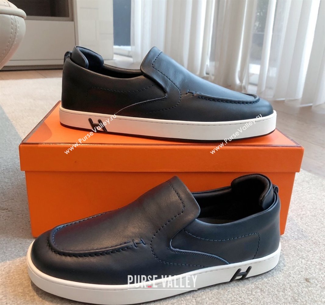 Hermes Kiddy Slip-on Sneakers in Calfskin Leather Dark Blue 2025 0418 (XC-250418144)